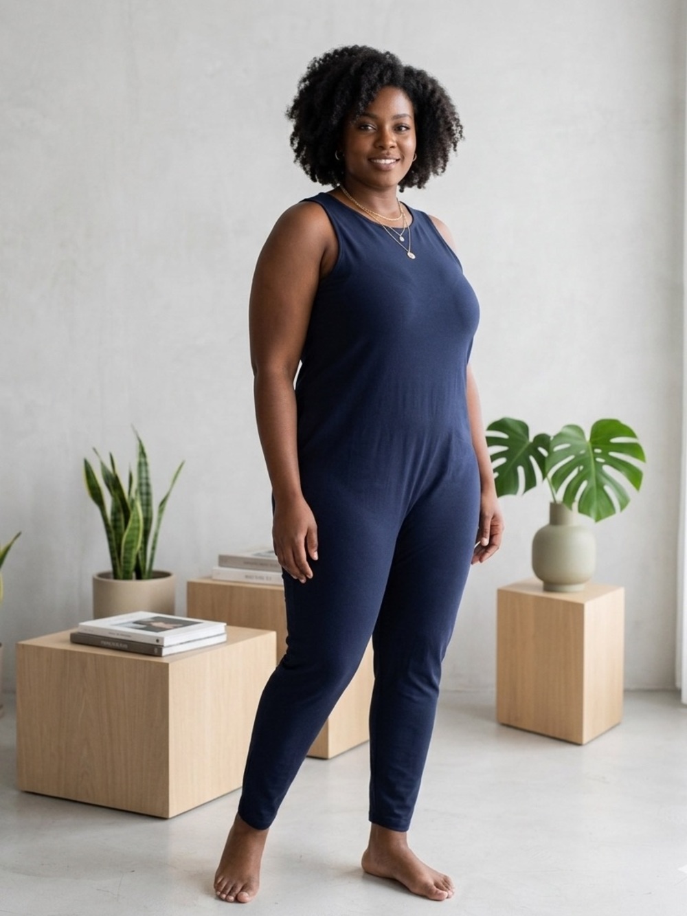 Chic & Cozy Navy Blue Knit Sleeveless Catsuit